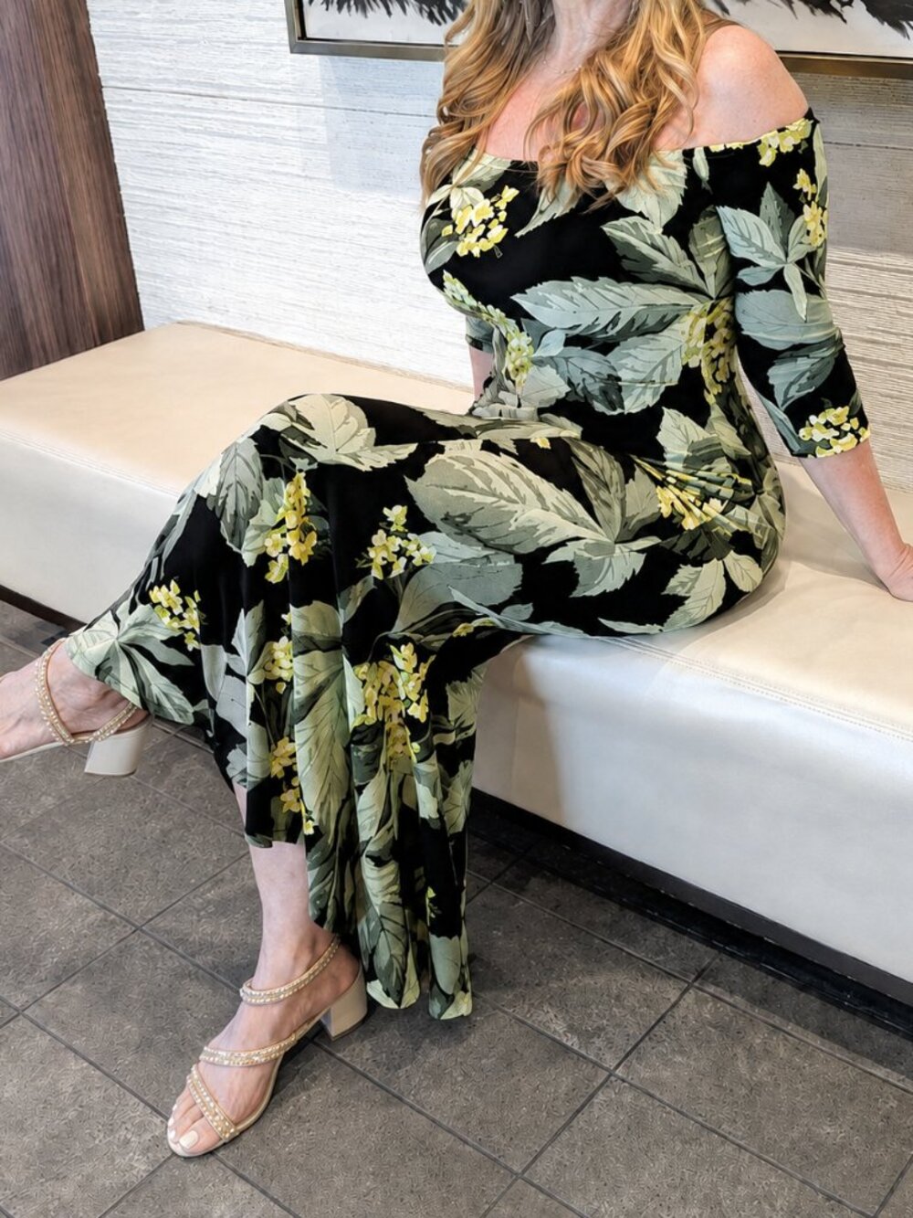 Norma Kamali Off Shoulder Fishtail Gown Floral Maxi Dress L/40
